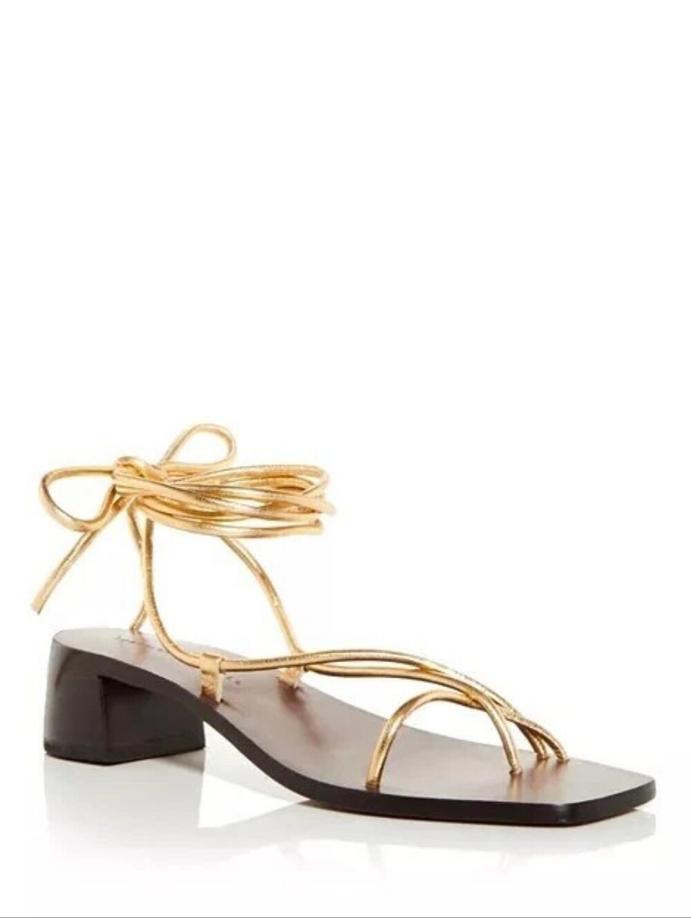 Loeffler Randall Coby Metallic Gold Ankle Tie Lace-Up Block Heel Sandal Size 10